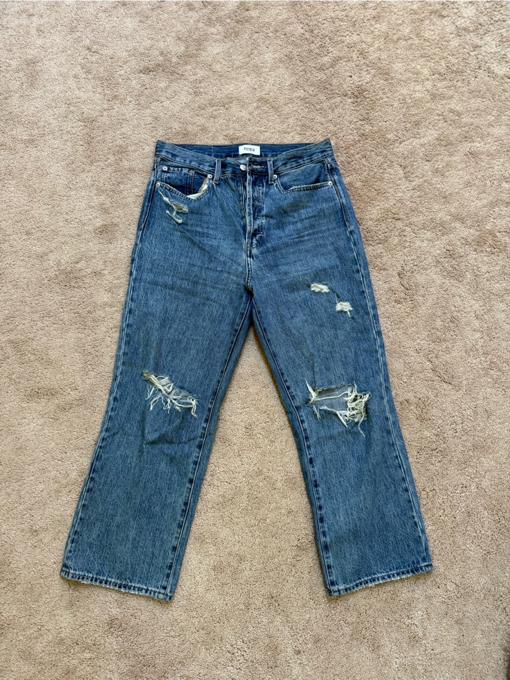 pistola Blue Distressed Straight-Leg Jeans